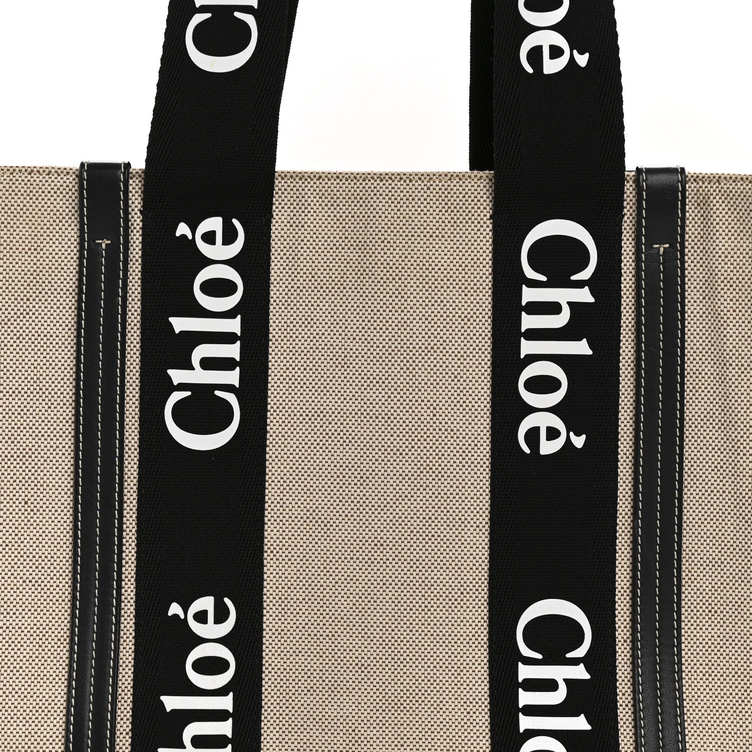 Chloe Linen Calfskin Medium Woody Ribbon Tote Black Blue 8 of 13