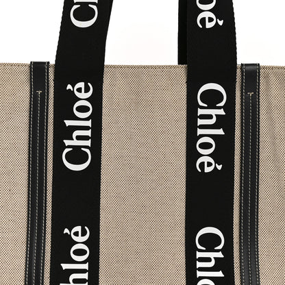 Chloe Linen Calfskin Medium Woody Ribbon Tote Black Blue 8 of 13