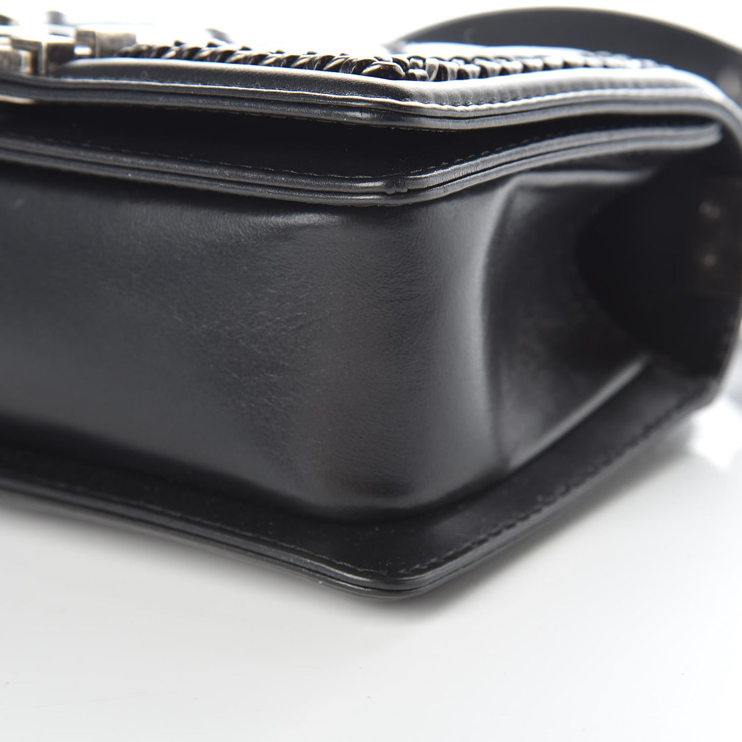 Shiny Goatskin Quilted Small Boy Top Handle Flap Charcoal