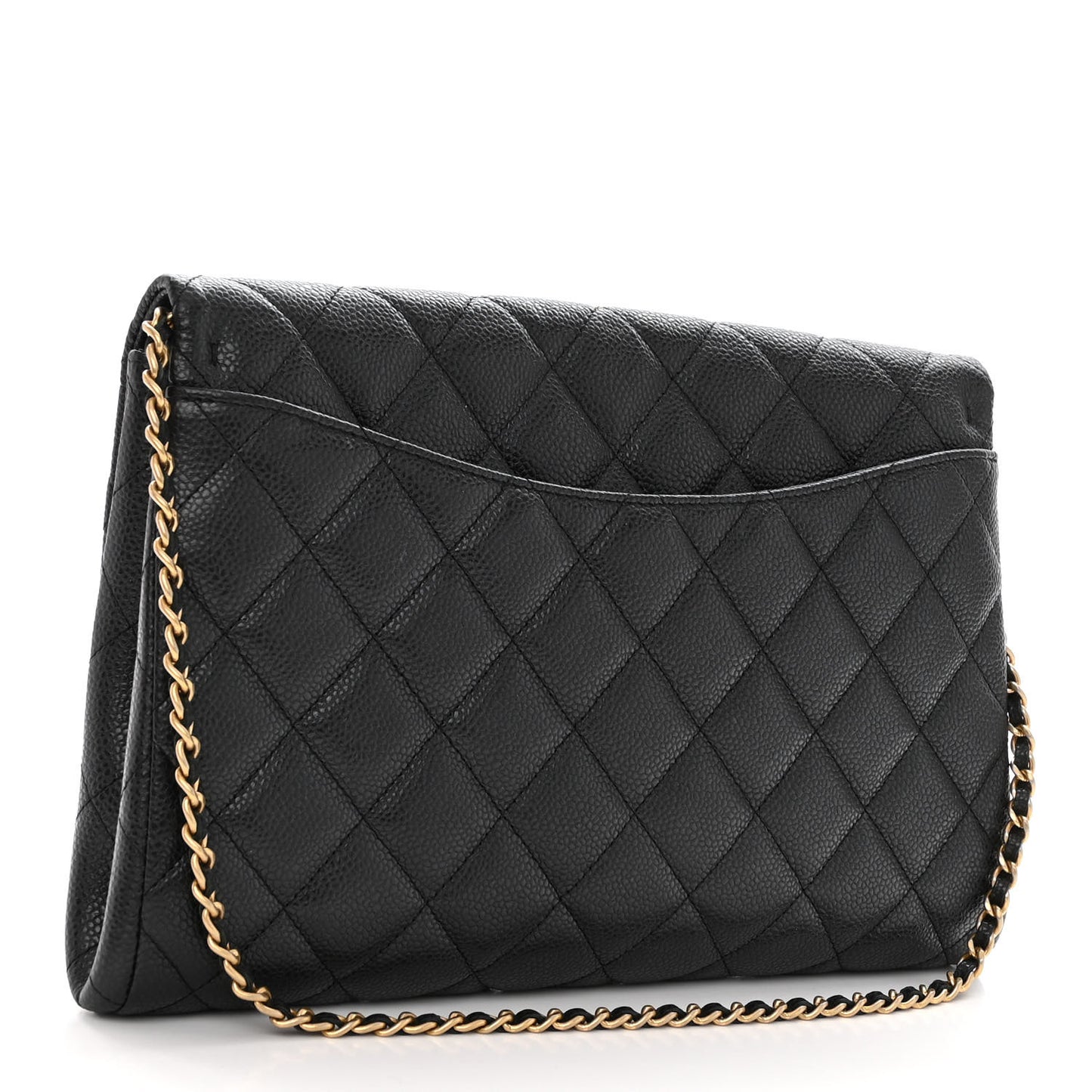 Caviar Quilted Clutch With Chain Flap Black
