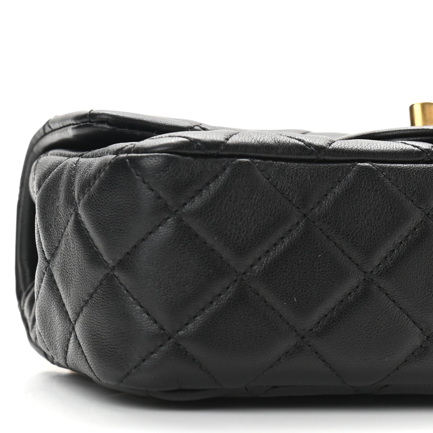 Lambskin Quilted Mini Rectangular Pearl Crush Flap Black