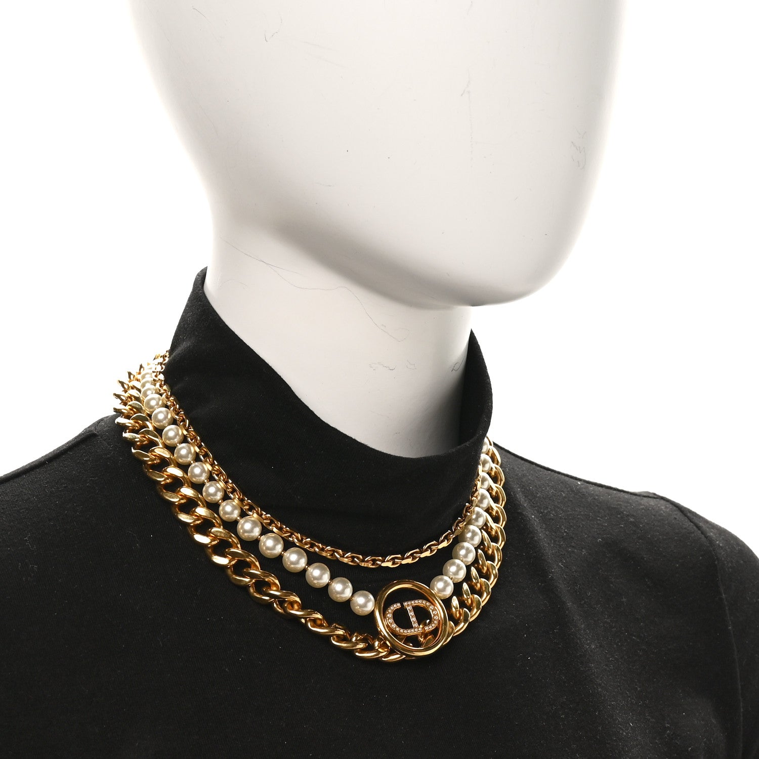 Christian Dior Metal Pearl 30 Montaigne Layered Choker Necklace