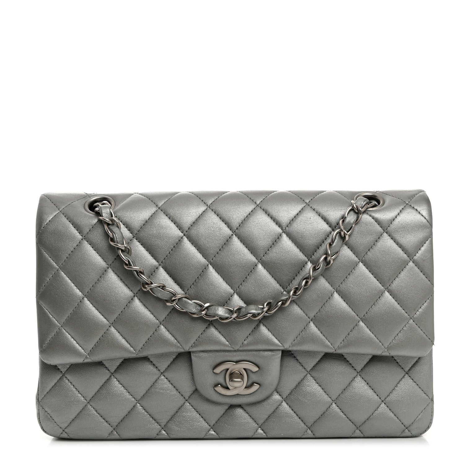 Chanel Metallic Lambskin Quilted Medium Double Flap Silver 1 of 10