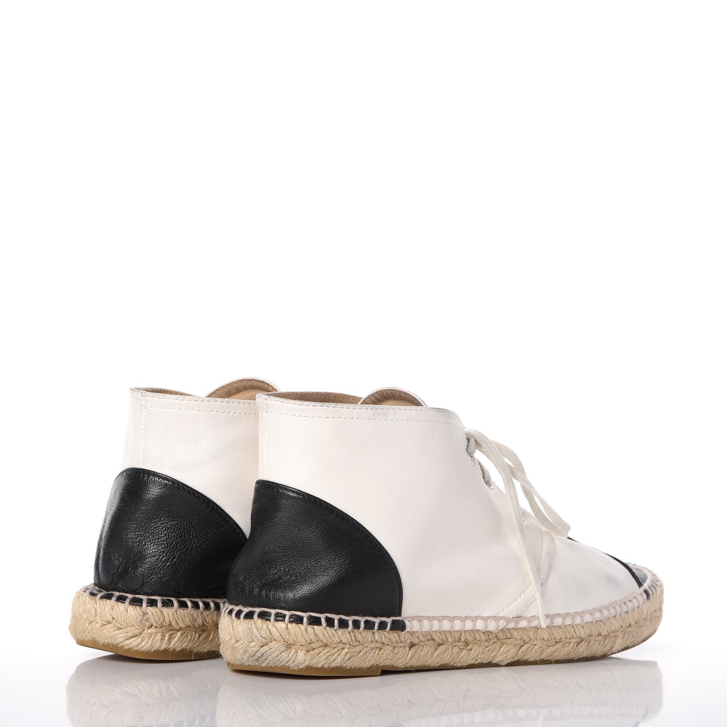 Chanel Lambskin Cap Toe Lace Up Espadrilles 40 Beige Black 4 of 17