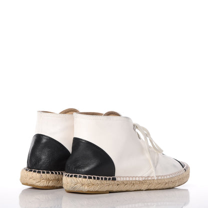 Chanel Lambskin Cap Toe Lace Up Espadrilles 40 Beige Black 4 of 17