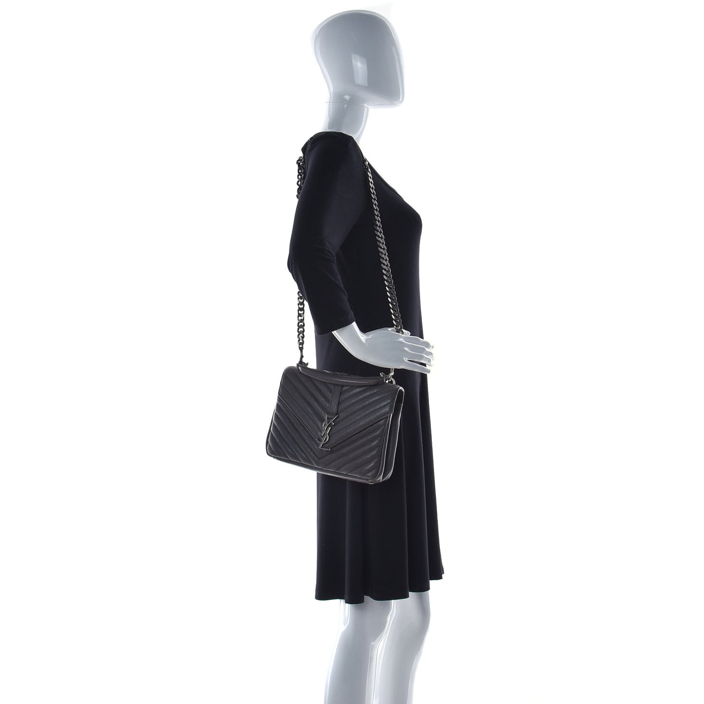 Sheepskin Matelasse Chevron Monogram Medium College Bag Asphalt