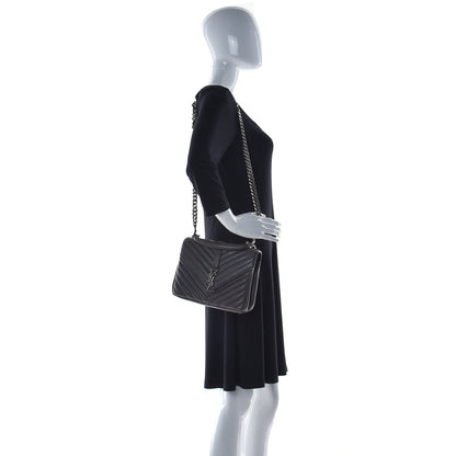 Saint Laurent Sheepskin Matelasse Chevron Monogram Medium College Bag Asphalt 2 of 16