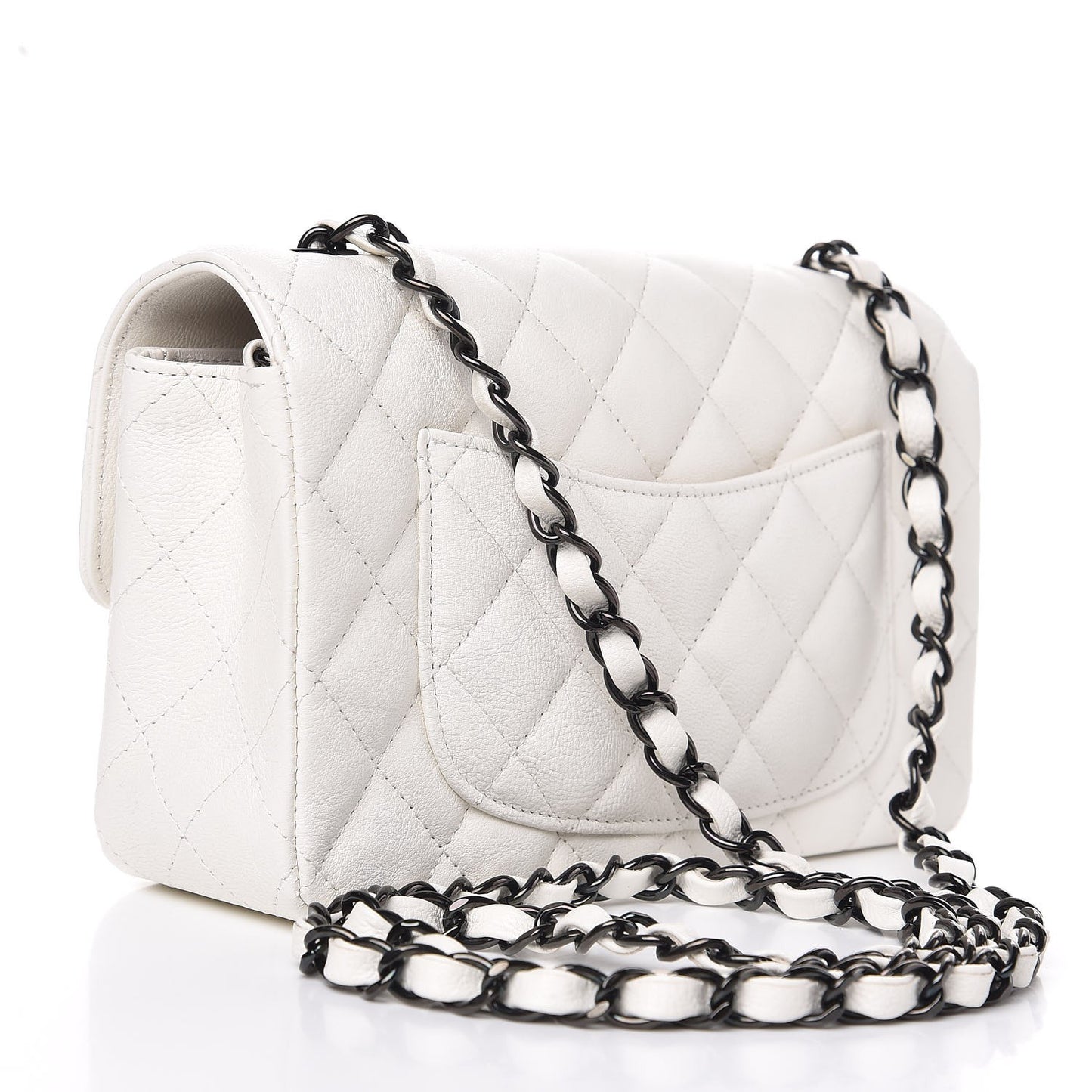 Crumpled Calfskin Quilted Mini Rectangular Flap White