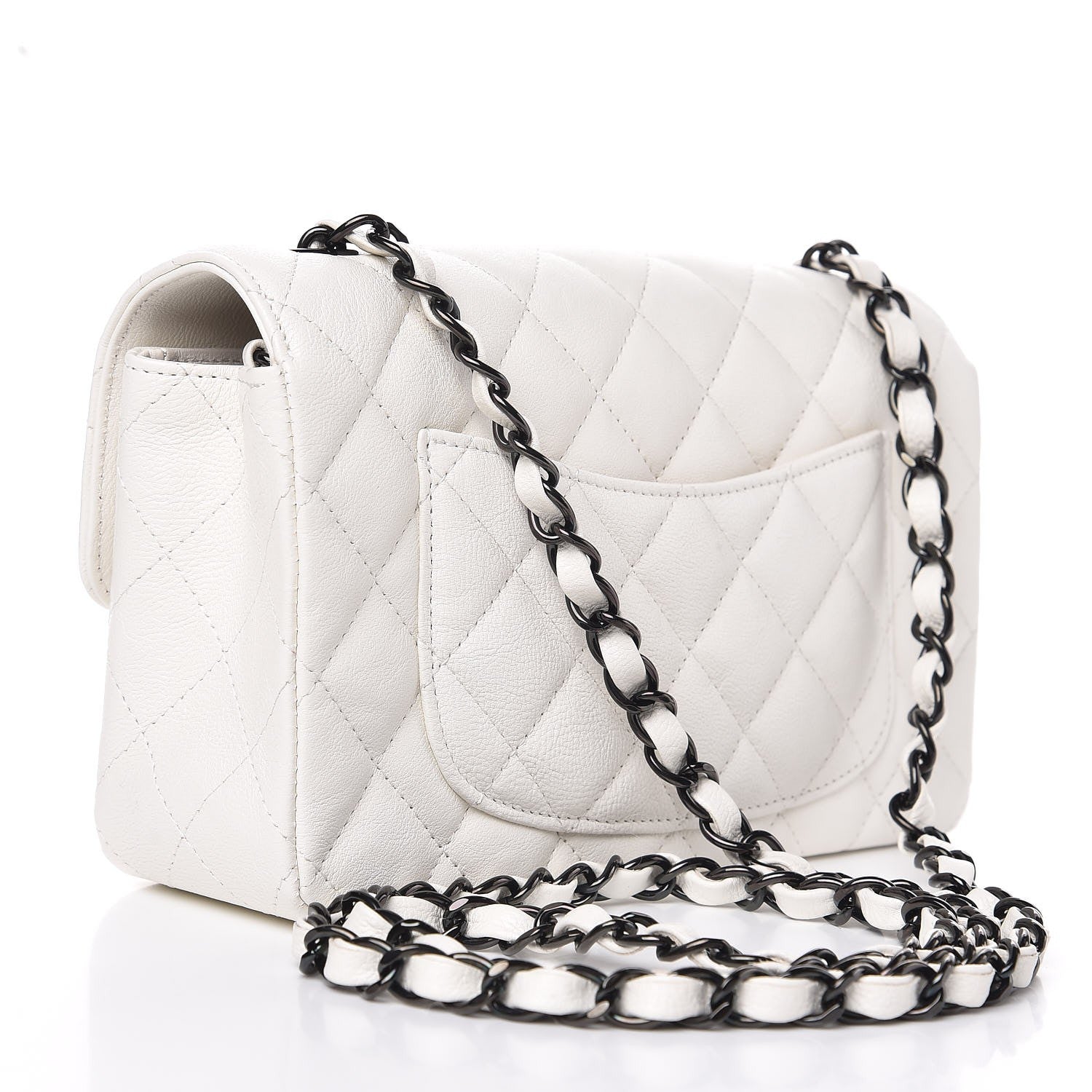 Chanel Crumpled Calfskin Quilted Mini Rectangular Flap White 3 of 8