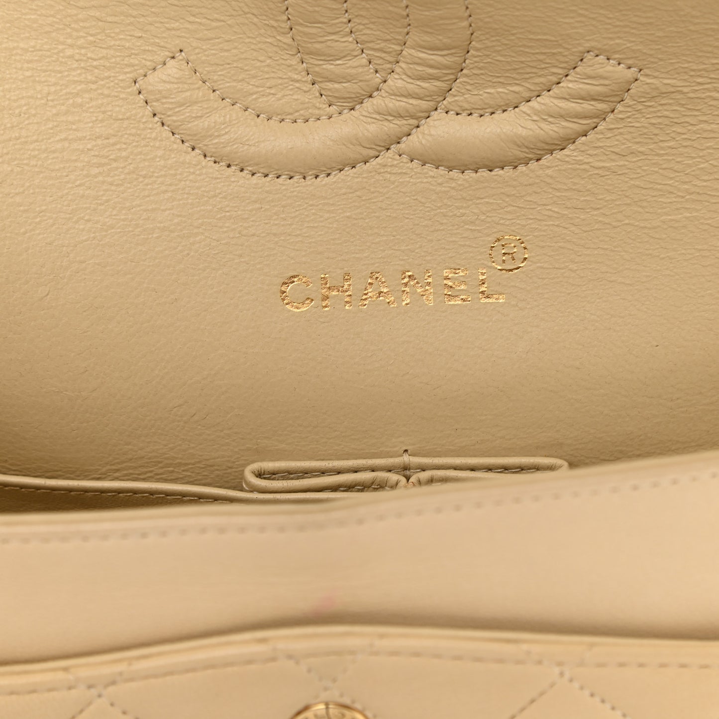Lambskin Quilted Medium Double Flap Beige