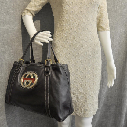 Gucci Leather Britt Tote Dark Brown 3 of 9