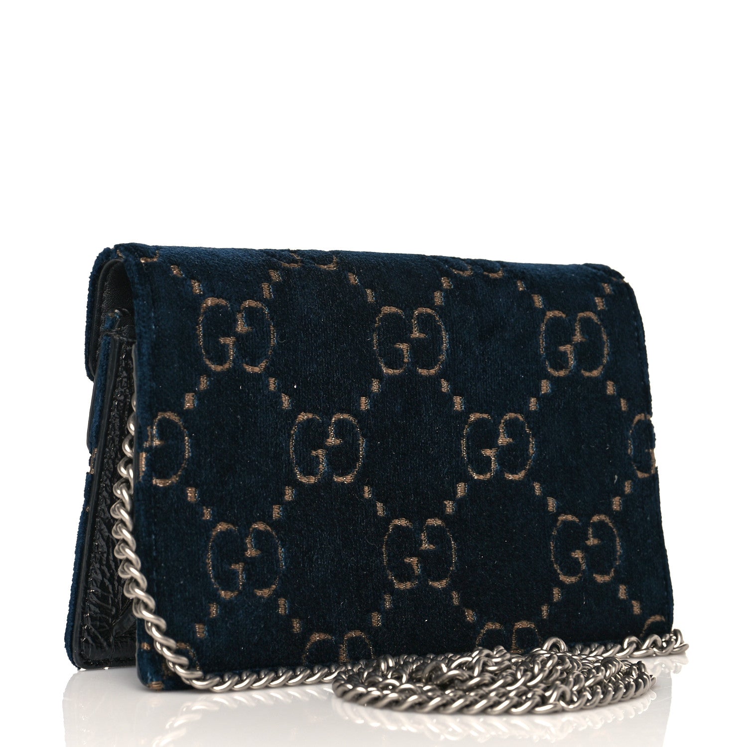 Gucci Velvet GG Monogram Super Mini Dionysus Shoulder Bag Blue Beige Black 3 of 9