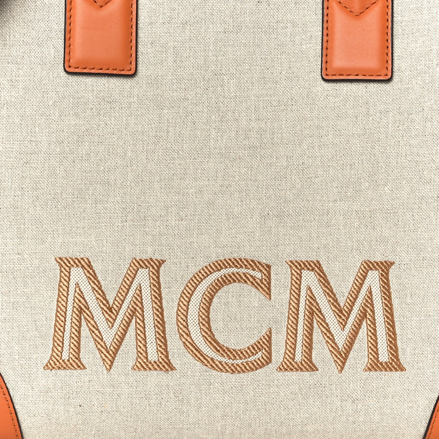 MCM Calfskin Linen Large Munchen Tote Cognac 10 of 12