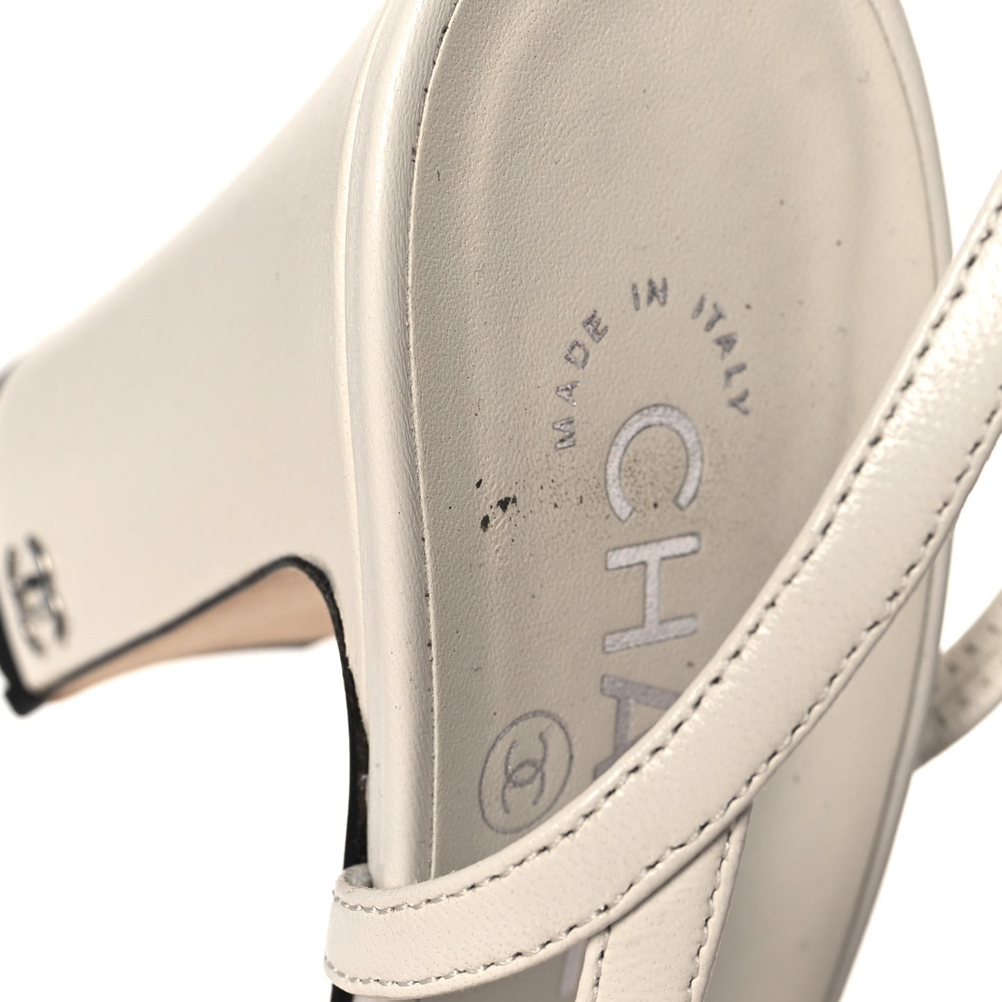 Lambskin Grosgrain Cap Toe CC Slingback Pumps 39.5 White Black