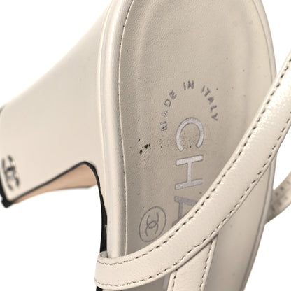 Chanel Lambskin Grosgrain Cap Toe CC Slingback Pumps 39.5 White Black 10 of 11