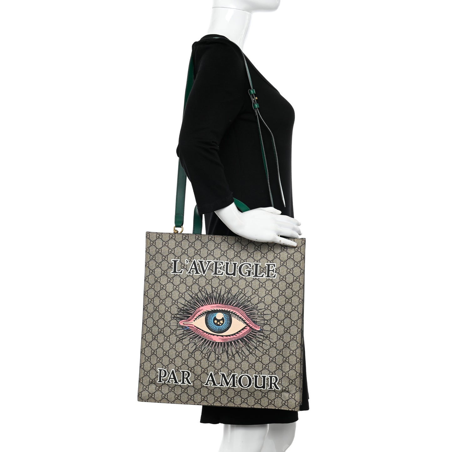 GG Supreme Monogram L'Aveugle Par Amour Print Vertical Tote Emerald Green