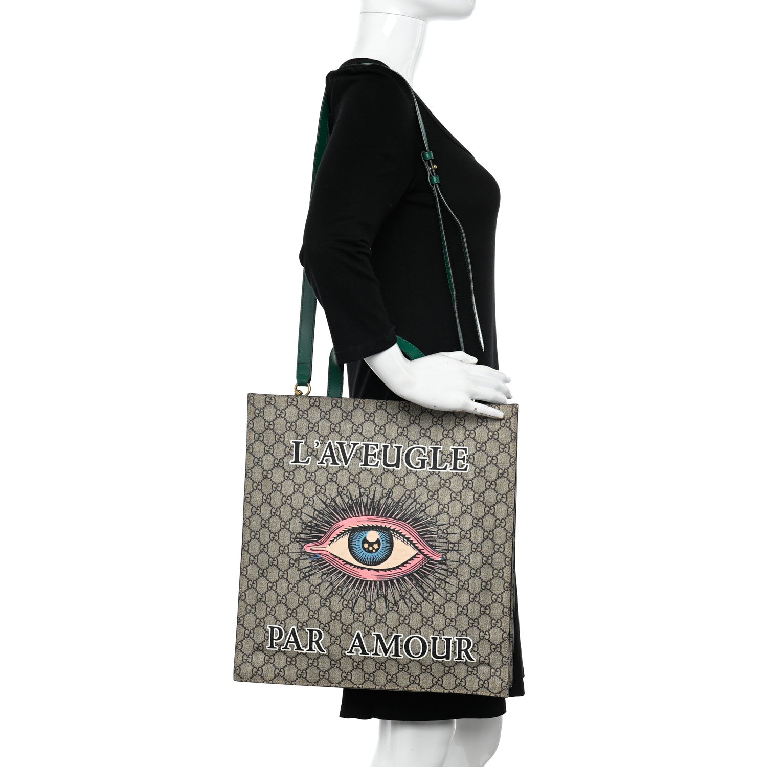 Gucci GG Supreme Monogram L'Aveugle Par Amour Print Vertical Tote Emerald Green 2 of 12