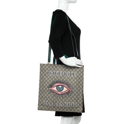 Gucci GG Supreme Monogram L'Aveugle Par Amour Print Vertical Tote Emerald Green 2 of 12