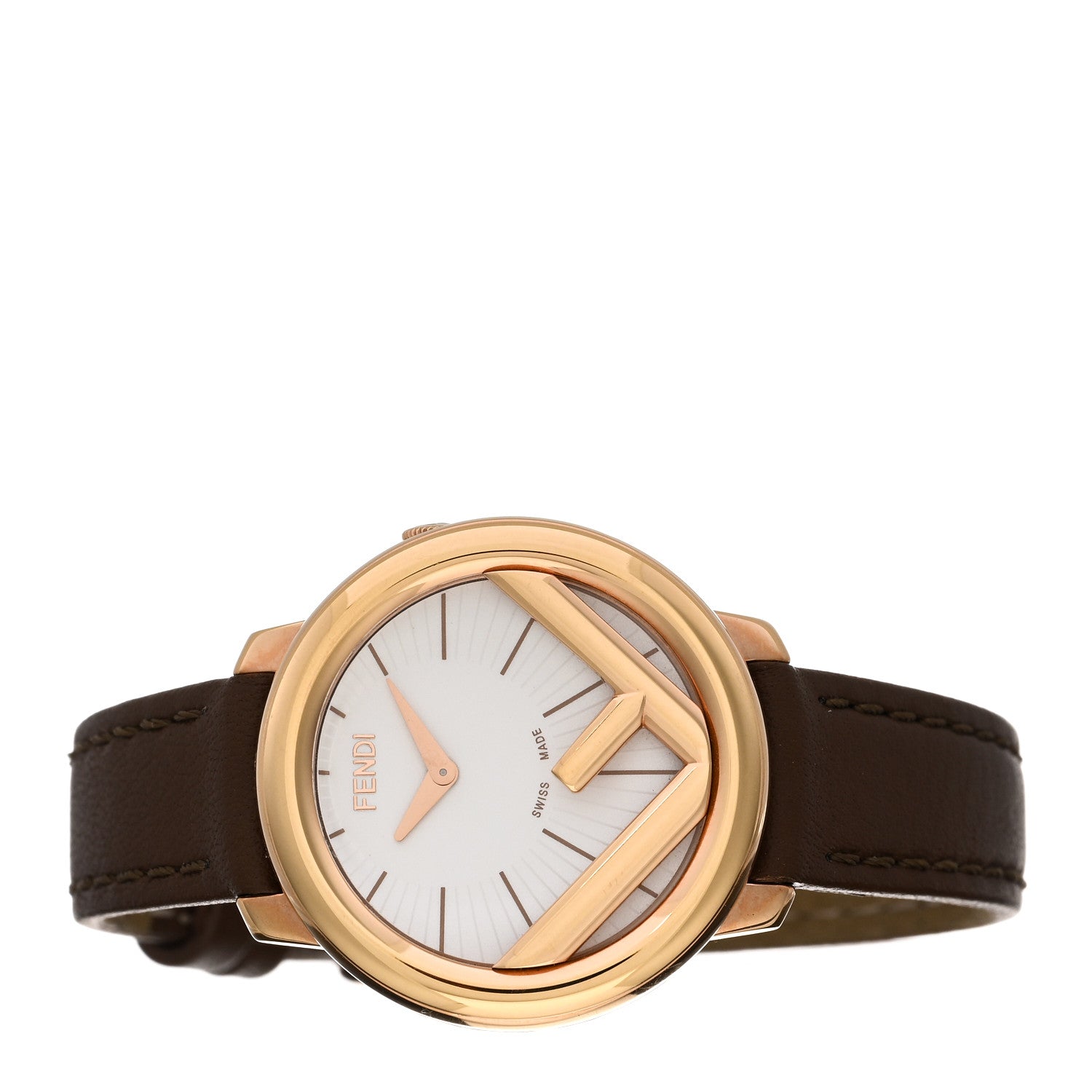 Fendi Stainless Steel Calfskin 28mm Run Away Quartz Watch Brown 2 of 5