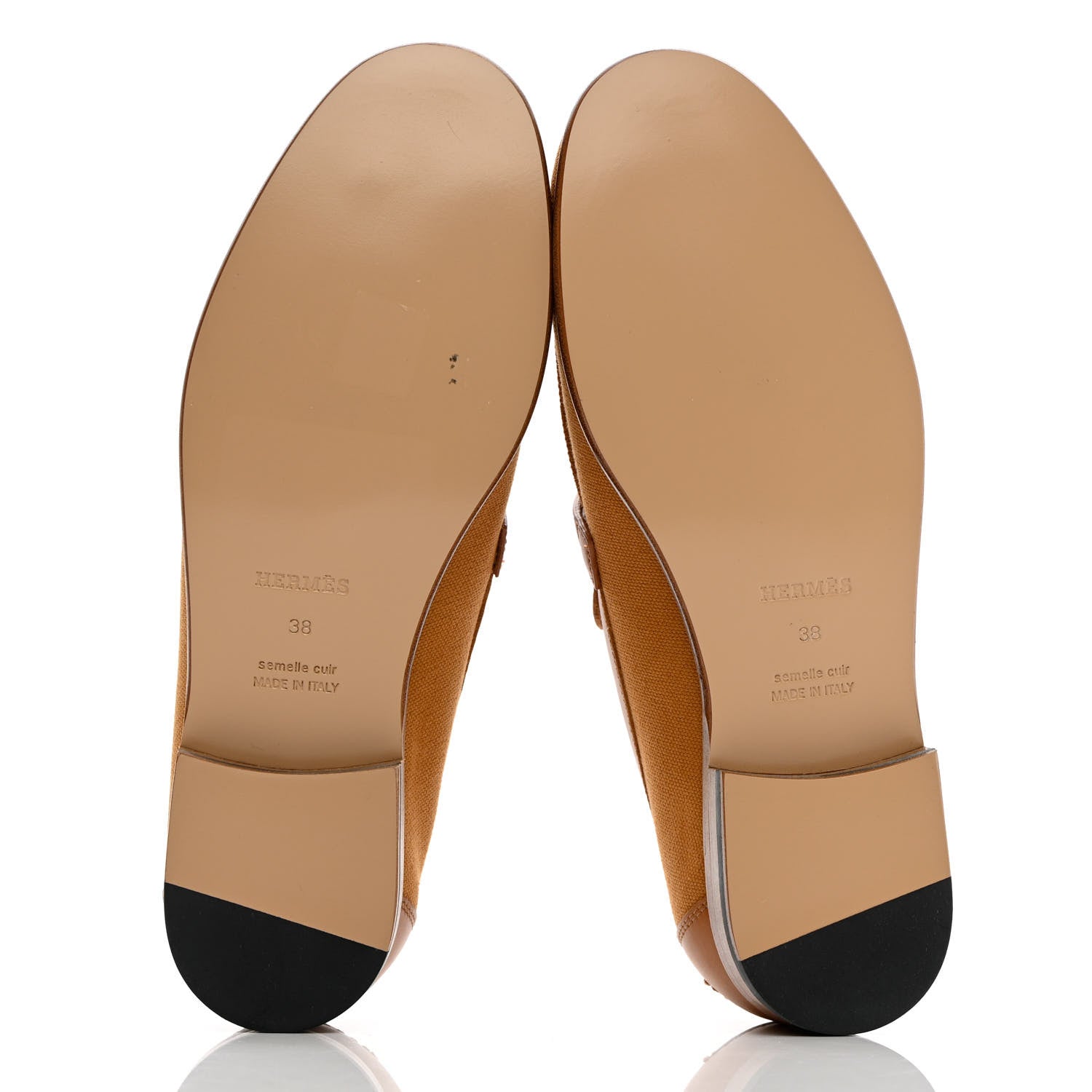 Hermes Calfskin Canvas Womens Destin Loafer 38 Naturel Beige Dore 5 of 12