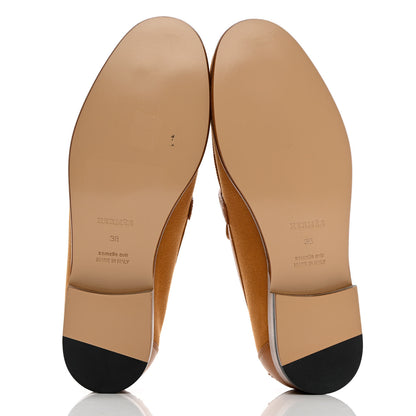 Hermes Calfskin Canvas Womens Destin Loafer 38 Naturel Beige Dore 5 of 12
