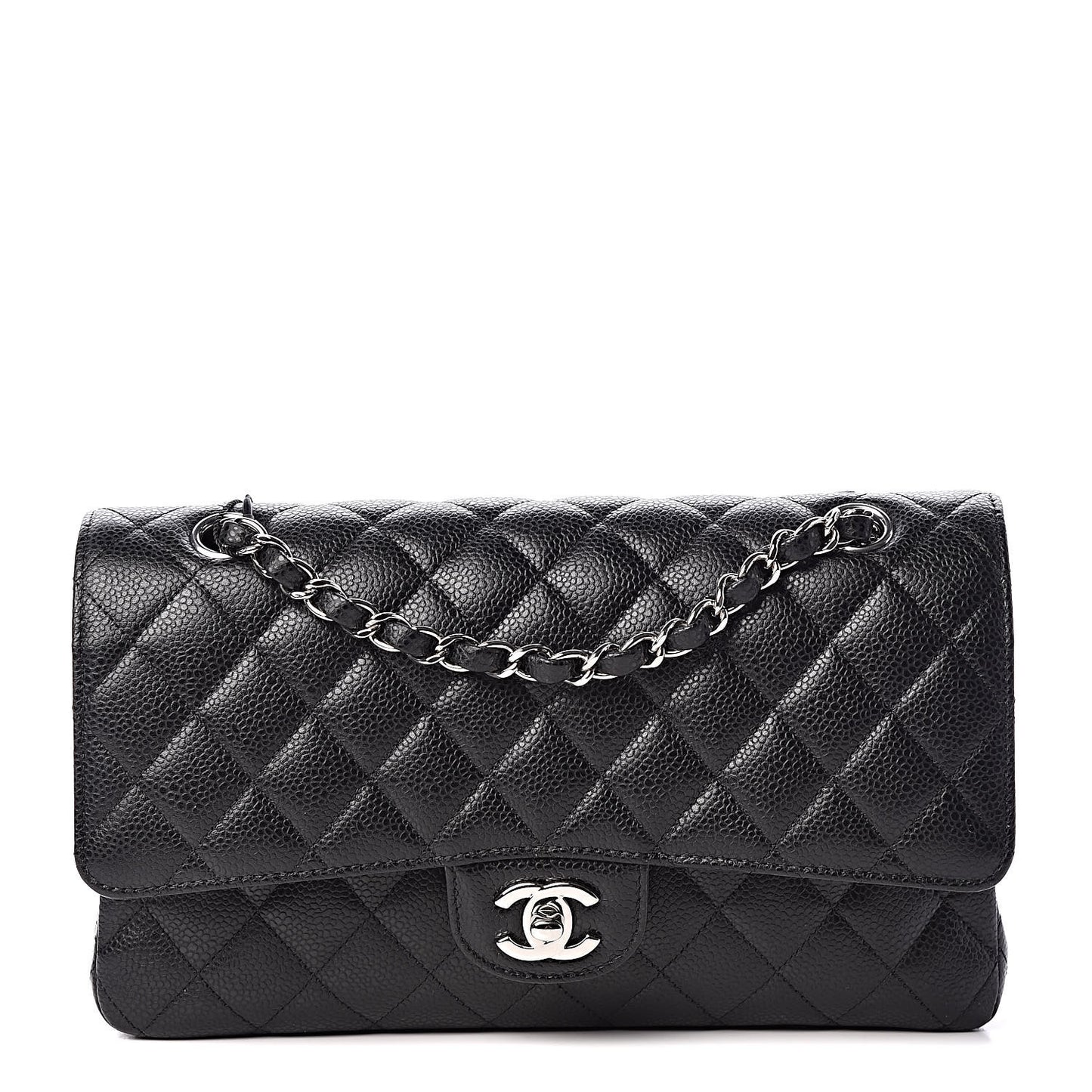Caviar Quilted Medium Double Flap Black