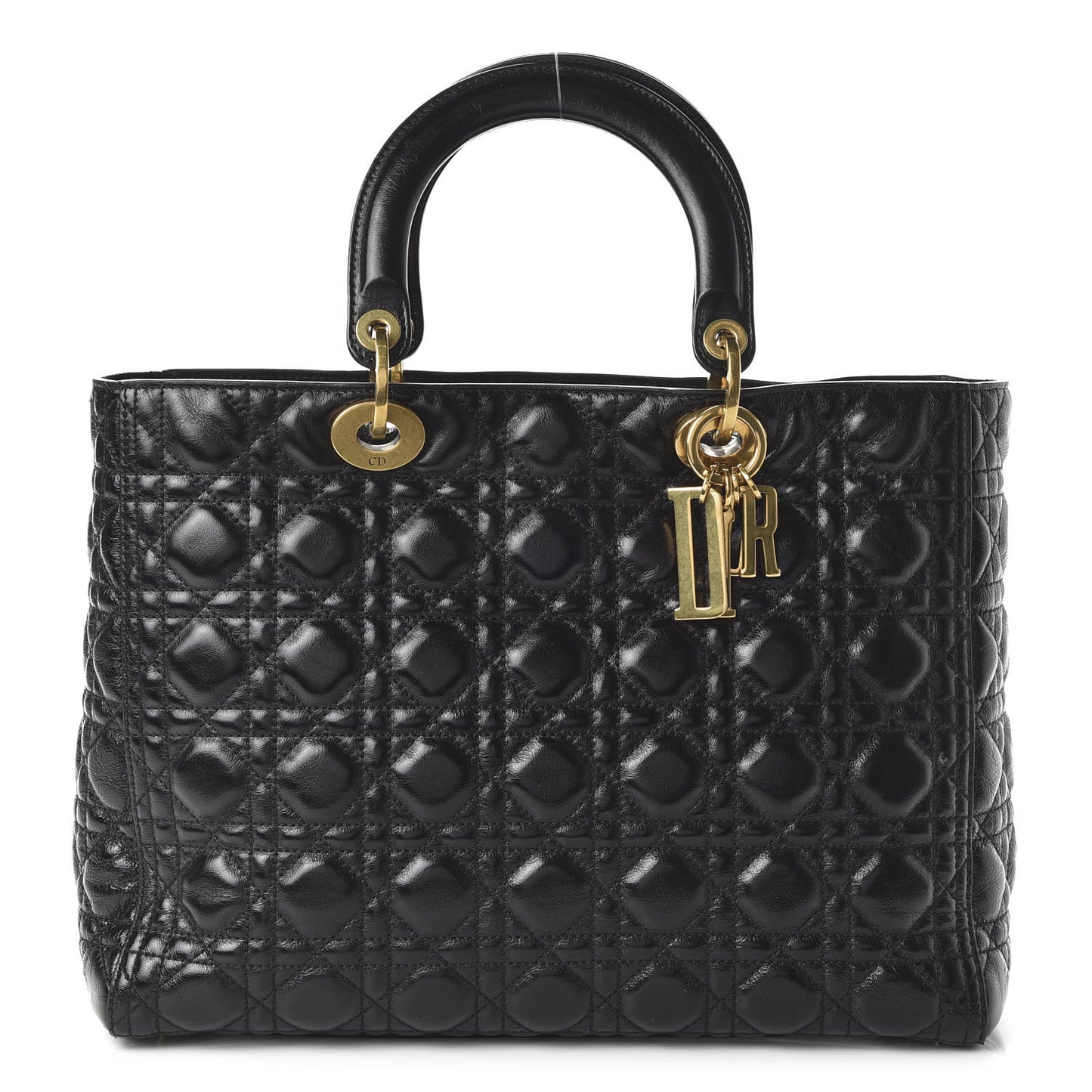 Crinkled Patent Cannage Large Lady Dior Black