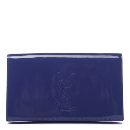 Saint Laurent Patent Calfskin Monogram Large Belle De Jour Clutch Royal Blue 1 of 9