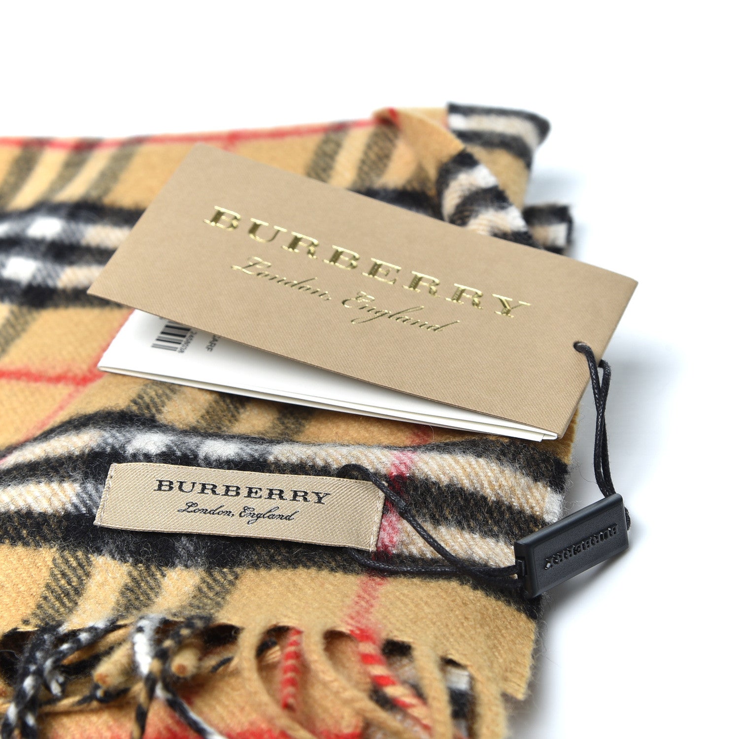 Burberry Cashmere Vintage Check Fringe Scarf Antique Yellow 3 of 3