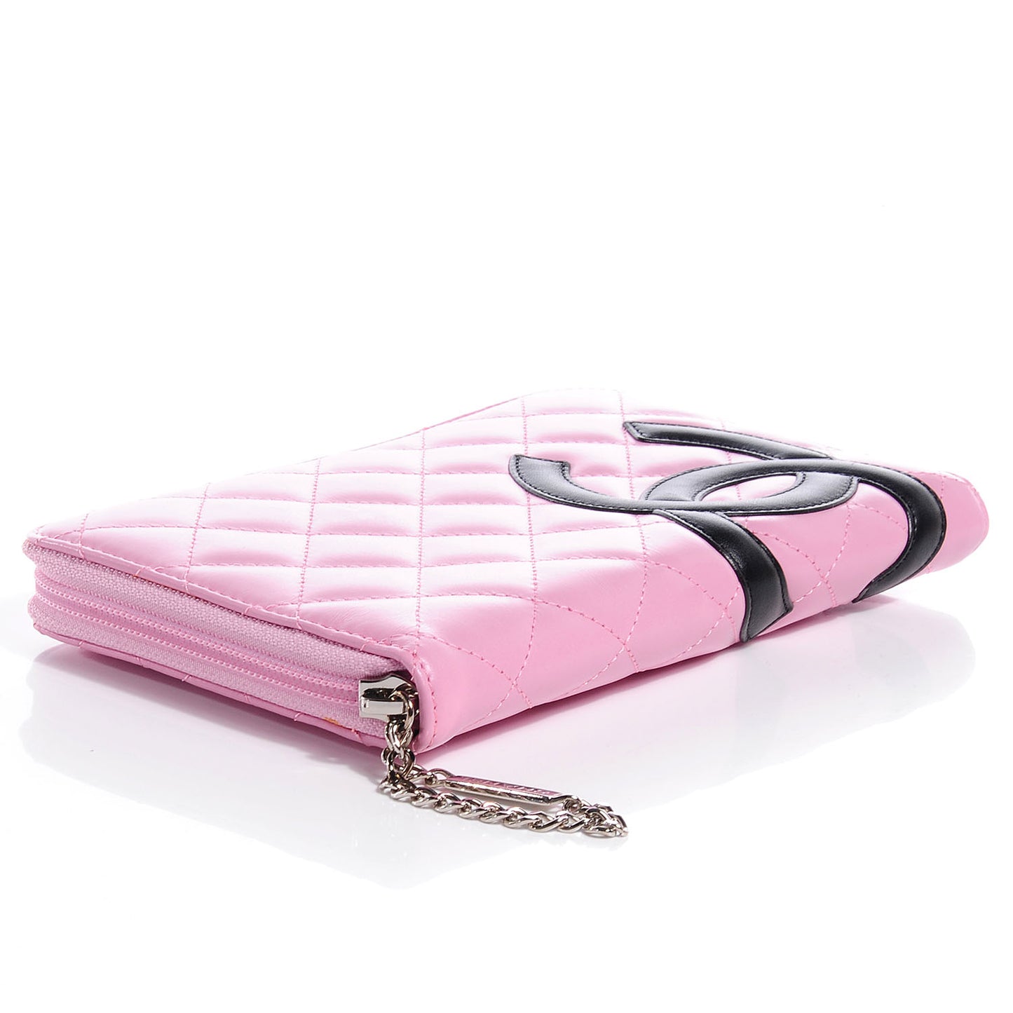 Calfskin Quilted Cambon Zip Around Organizer Wallet Pink Black