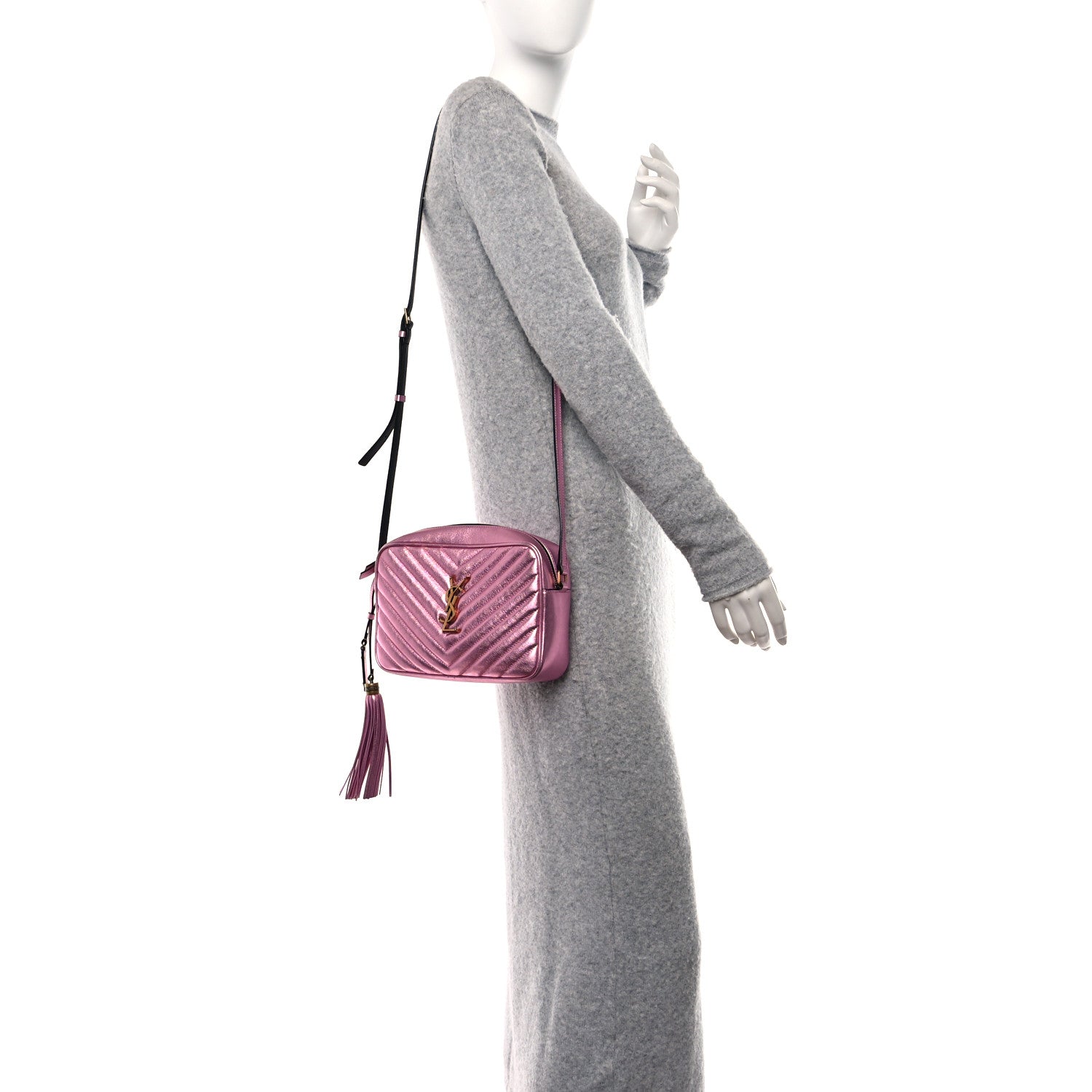 Saint Laurent SAINT LAURENT Metallic Calfskin Matelasse Monogram Lou Camera Bag Vegas Pink 2 of 12