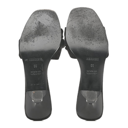 Hermes Suede Goatskin Giny 55 Sandals 38 Black 6 of 10