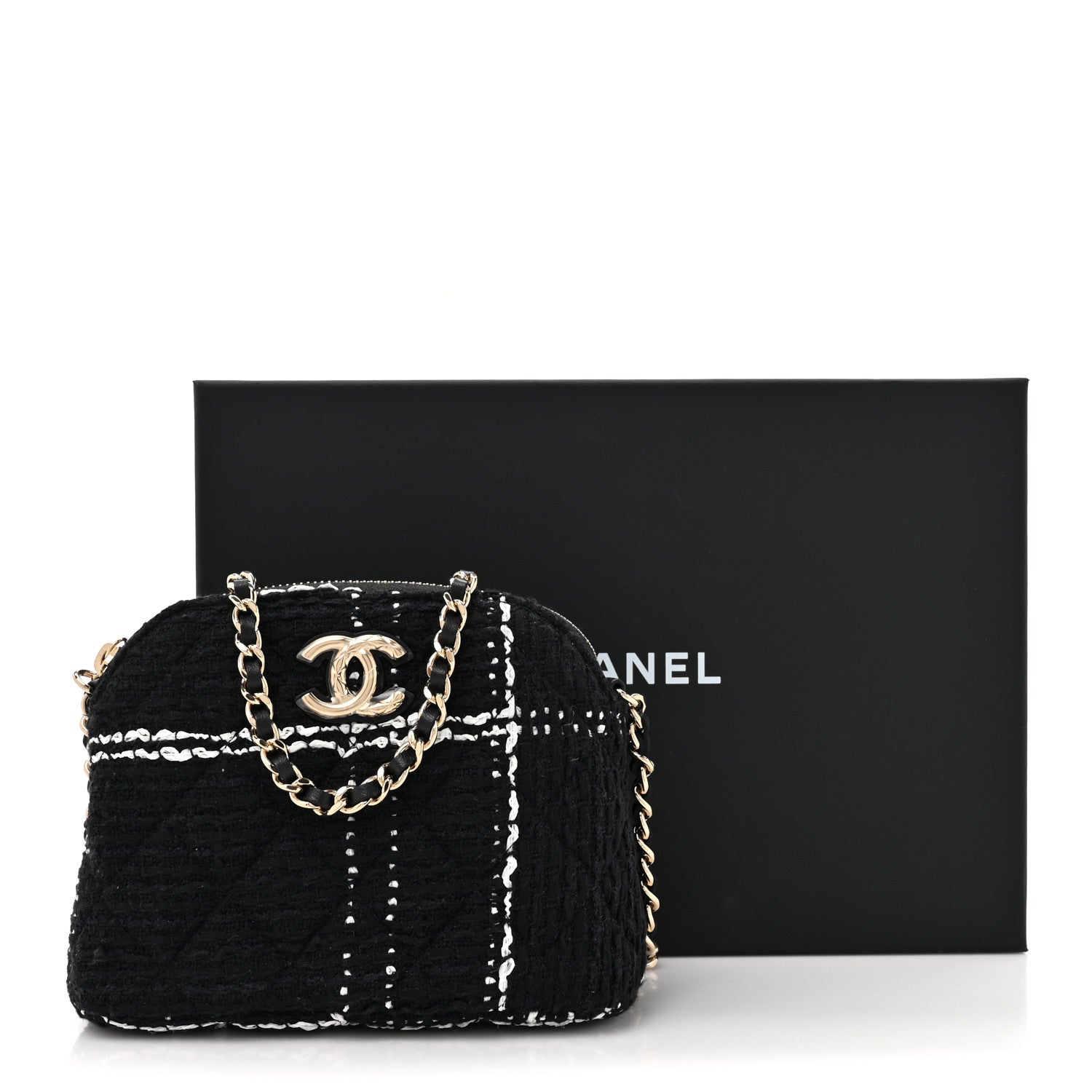 Chanel Tweed Quilted Mini Clutch With Chain Black White 12 of 12