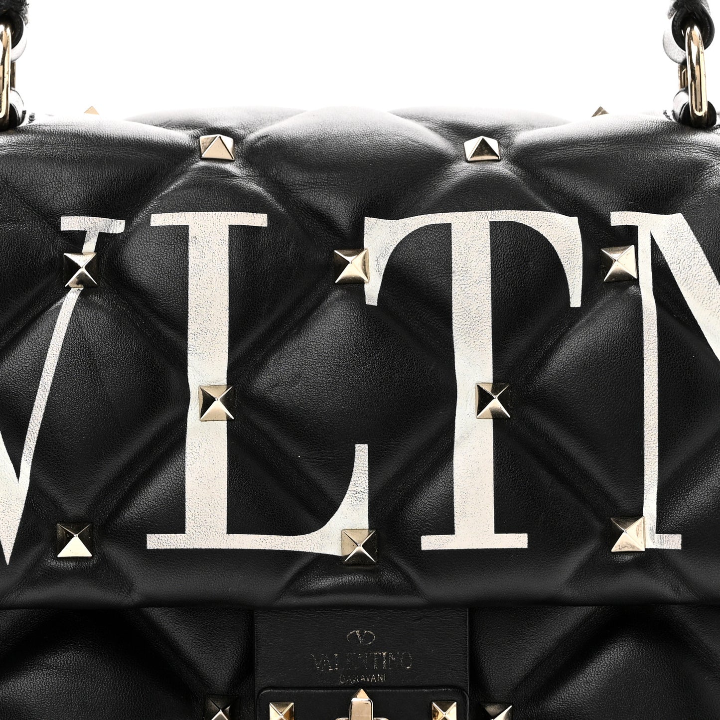 Lambskin VLTN Print Candystud Top Handle Bag Black