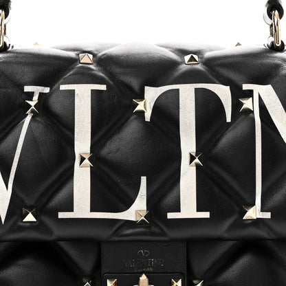 Valentino Garavani Lambskin VLTN Print Candystud Top Handle Bag Black 6 of 8