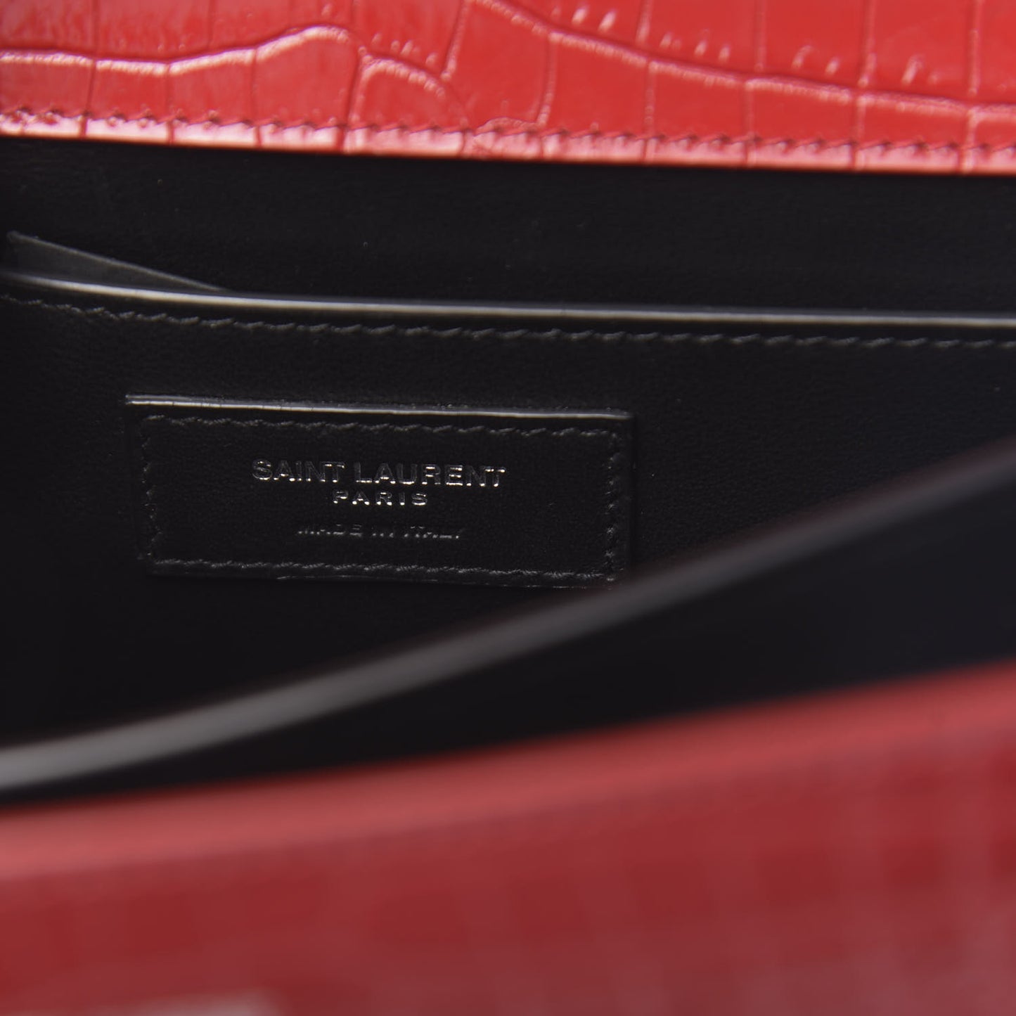Calfskin Crocodile Embossed Medium Classic Monogram Cassandra Top Handle Red