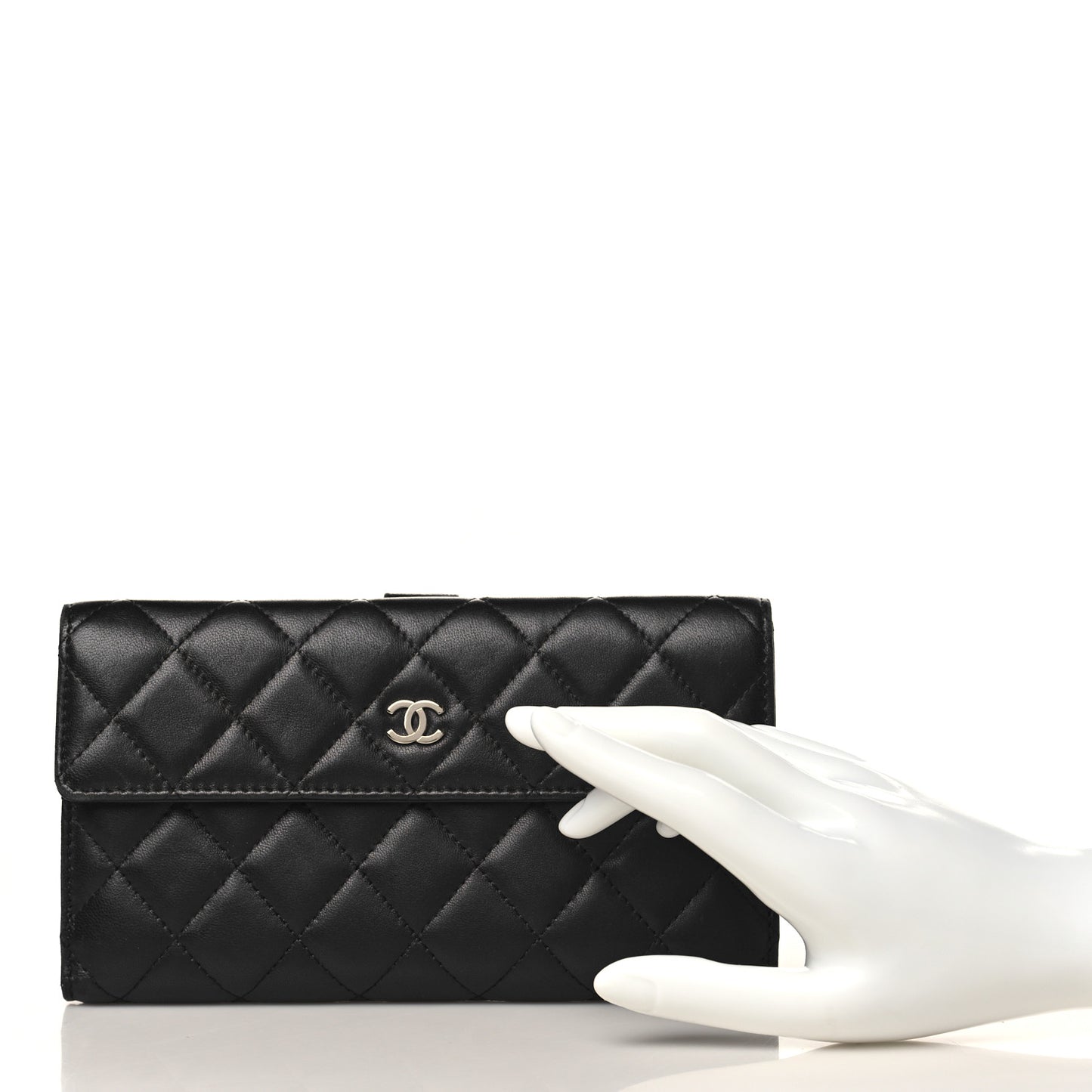 Lambskin Quilted Long Flap Wallet Black