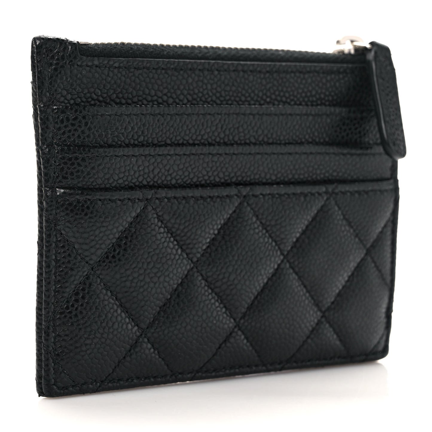 Caviar Quilted CC Zip Card Holder Black