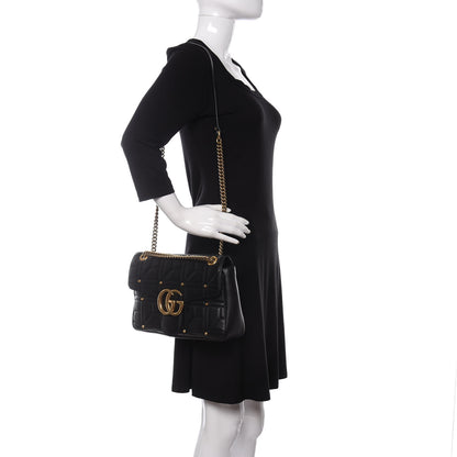 Gucci Calfskin Matelasse Studded Medium GG Marmont Shoulder Bag Black 2 of 12
