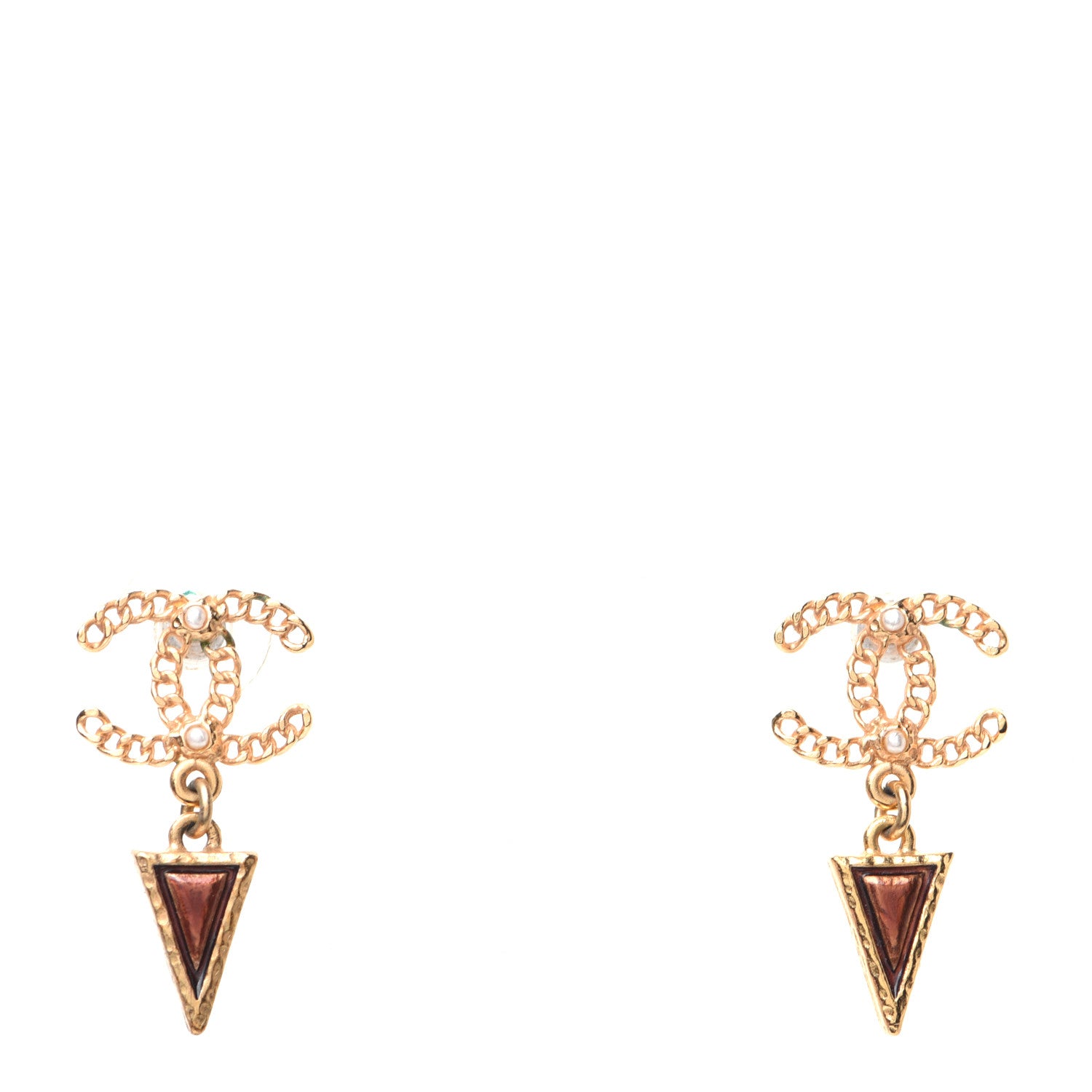 Chanel CC Chain Link Pearl Drop Earrings Gold 1 of 8