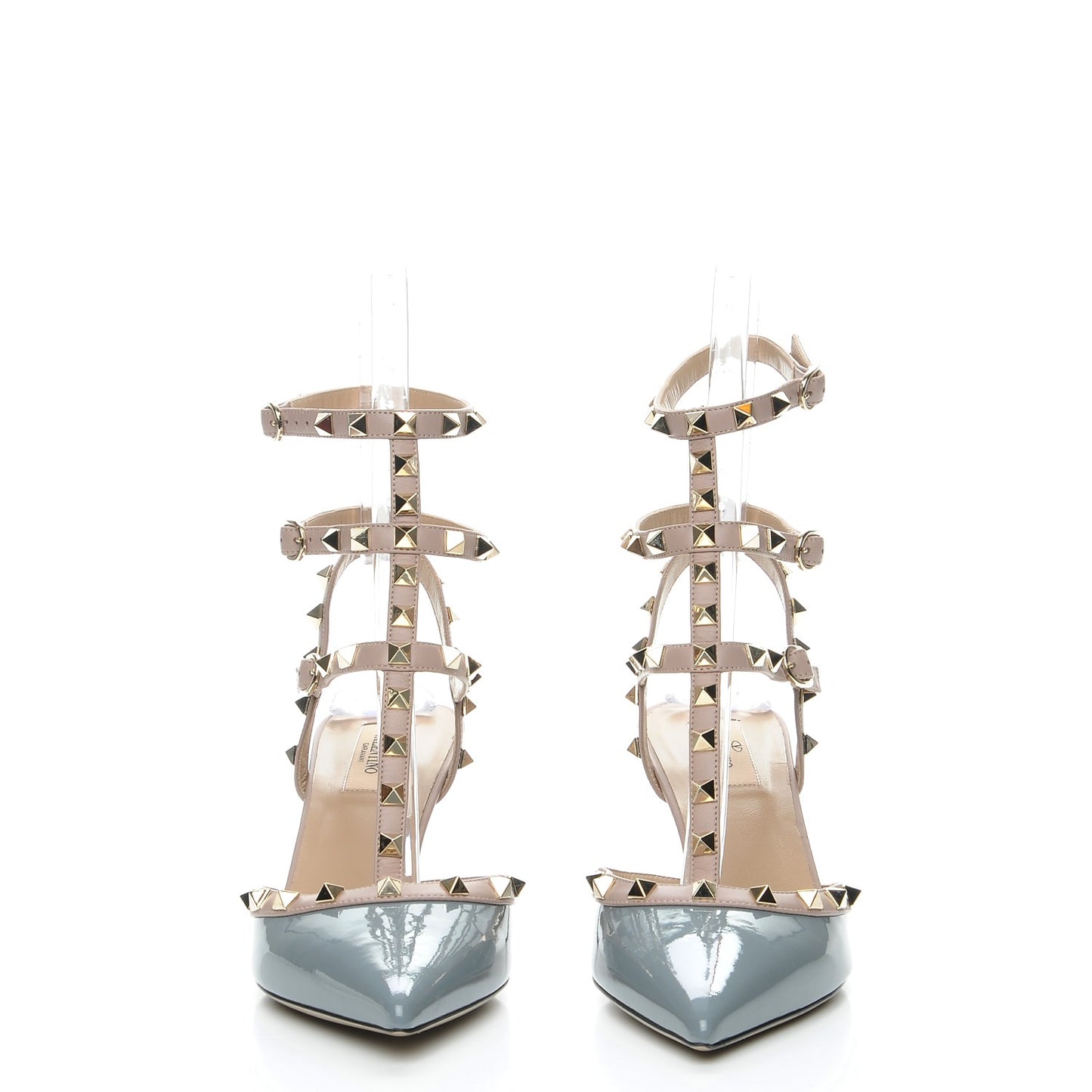 Patent Nappa Rockstud Ankle Strap 65mmPumps 40 Light Stone Poudre