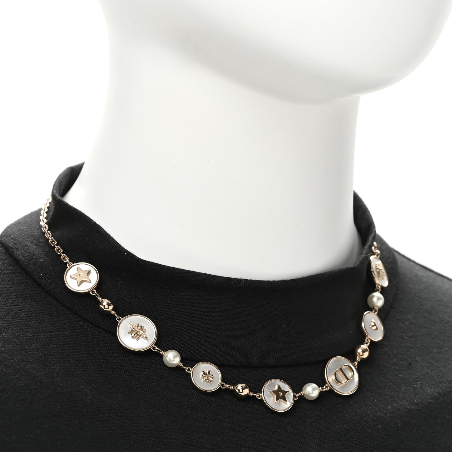 Metal Resin Pearl Mother of Pearl D-Luck Short Necklace Gold