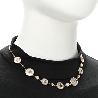 Christian Dior Metal Resin Pearl Mother of Pearl D-Luck Short Necklace Gold 2 of 5
