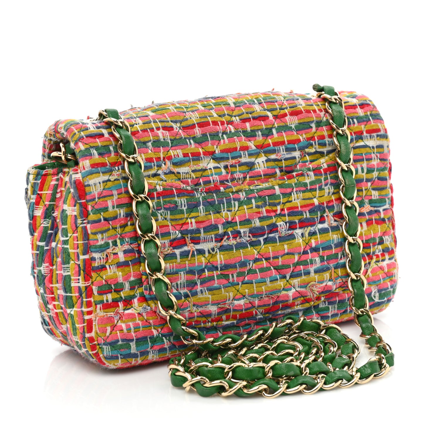 Tweed Quilted Mini Rectangular Flap Green Multicolor