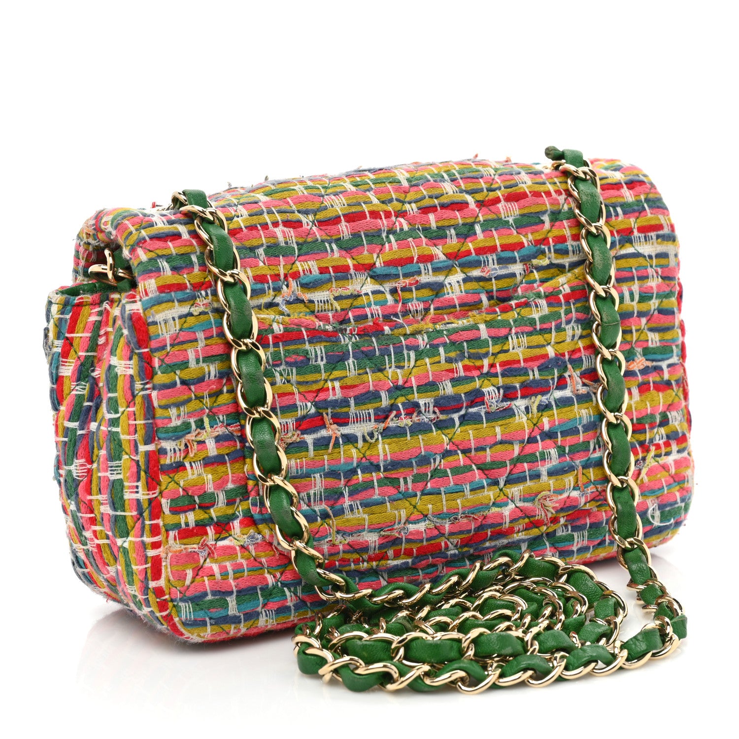 Chanel Tweed Quilted Mini Rectangular Flap Green Multicolor 3 of 18