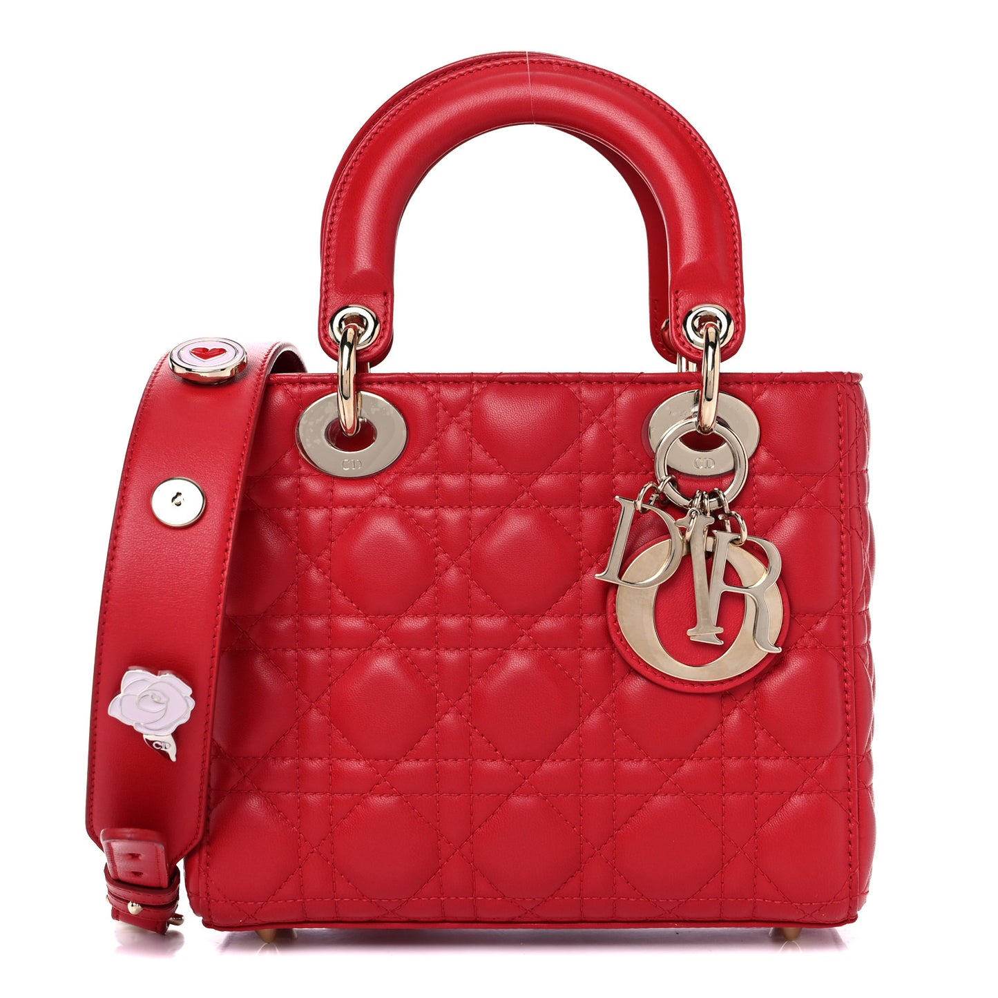 Lambskin Cannage Small Lucky Badges My Lady Dior Red
