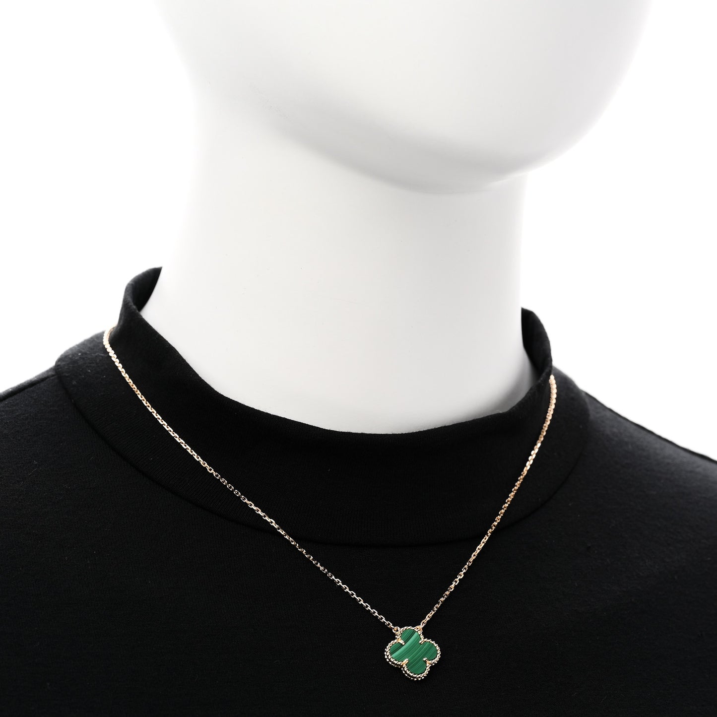18K Yellow Gold Malachite Vintage Alhambra Pendant Necklace