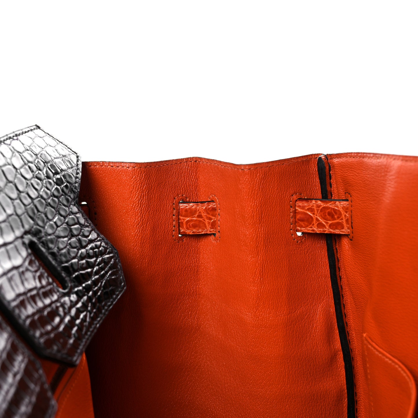 Shiny Porosus Crocodile Birkin 40 Black Orange