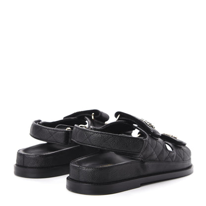Chanel Grained Calfskin Velcro Dad Sandals 37 Black 4 of 10