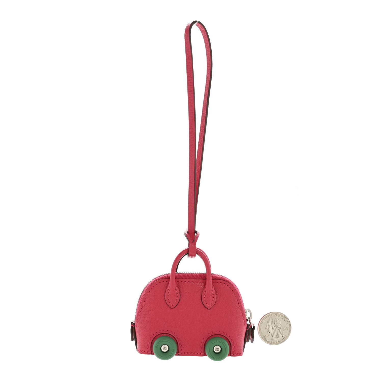 Hermes Chevre Chamkila Bolide On Wheels Bag Charm Rose Extreme Vert Vertigo 2 of 5